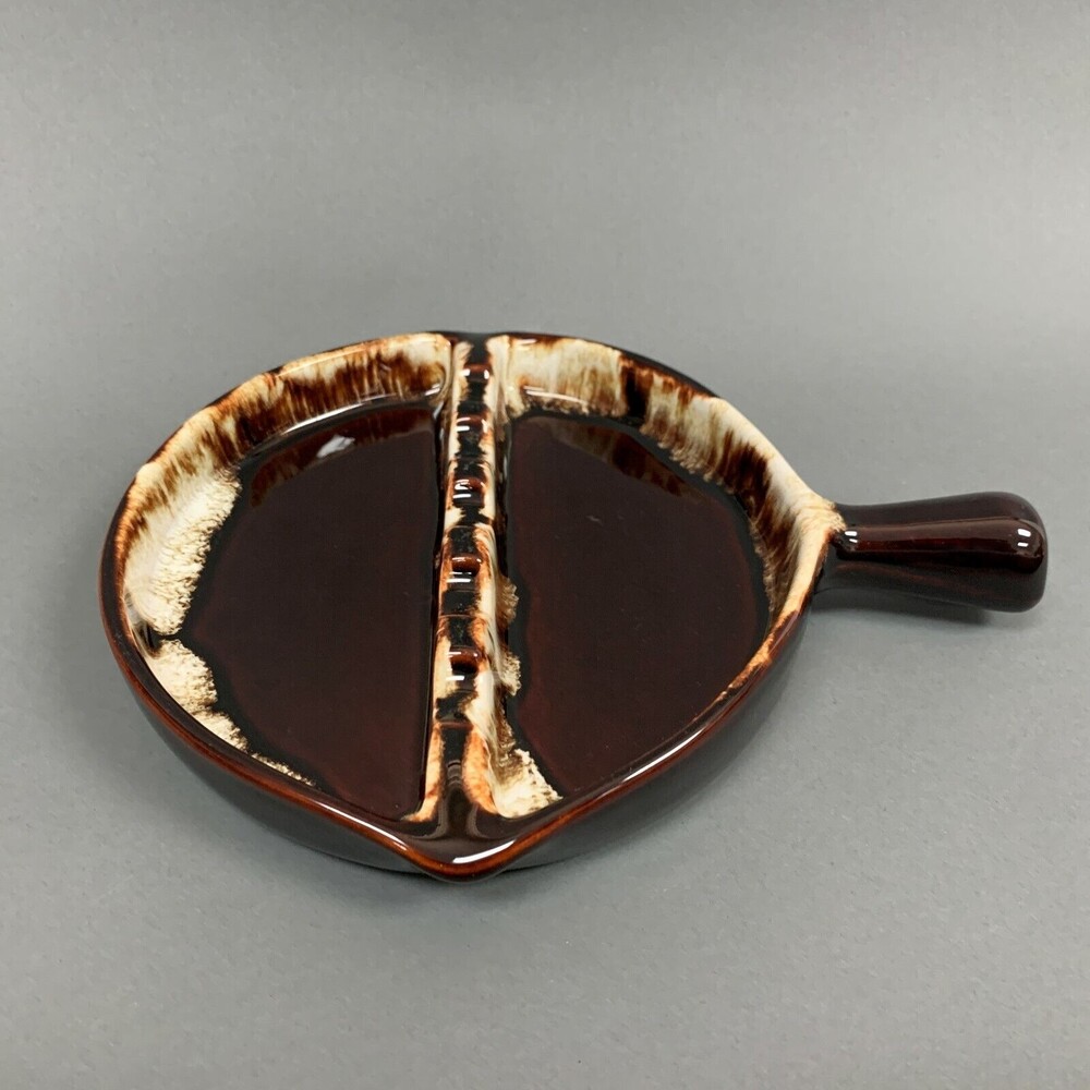Pfaltzgraff Gourmet Brown Ash Tray Ashtray with Handle Brown Drip‎